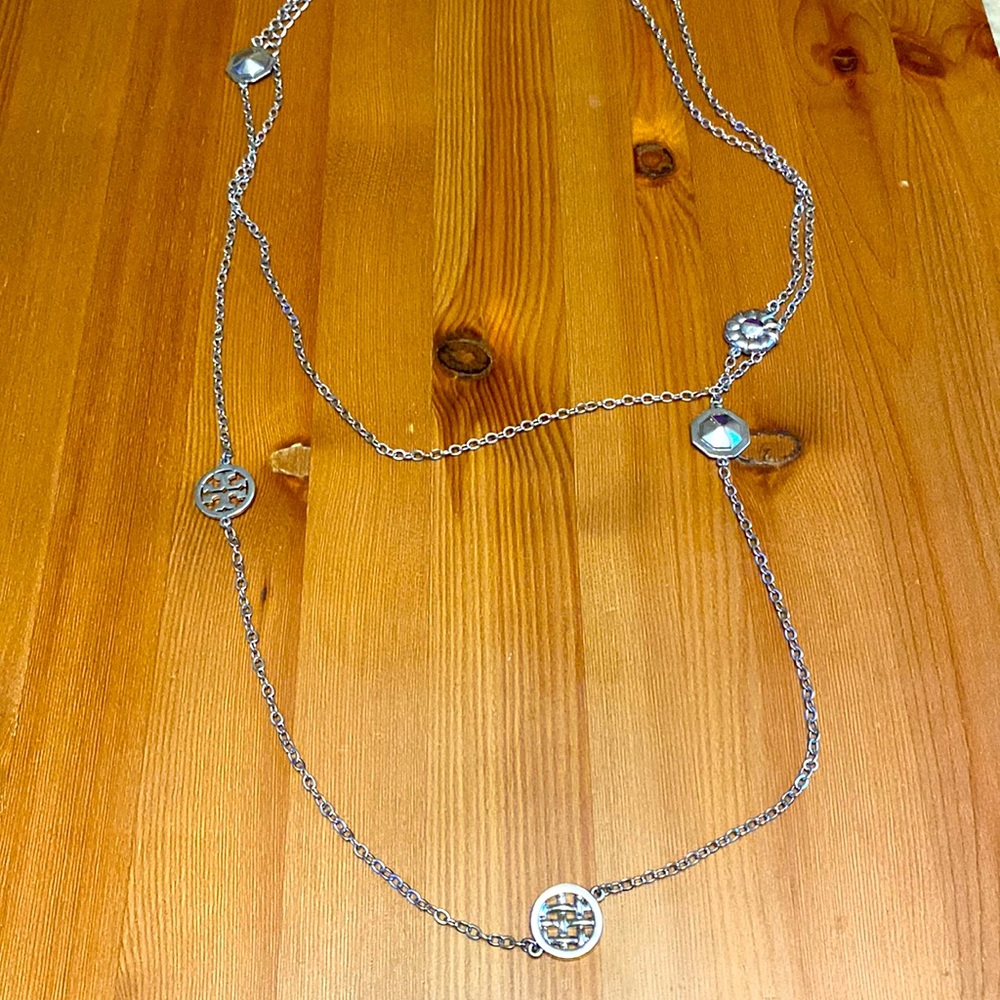 Tory Burch Long Silver Pendant Necklace